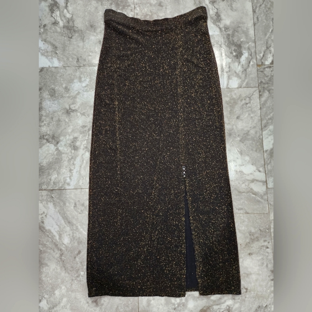 Fashion Inc. Long Gold/Black Glitter Skirt